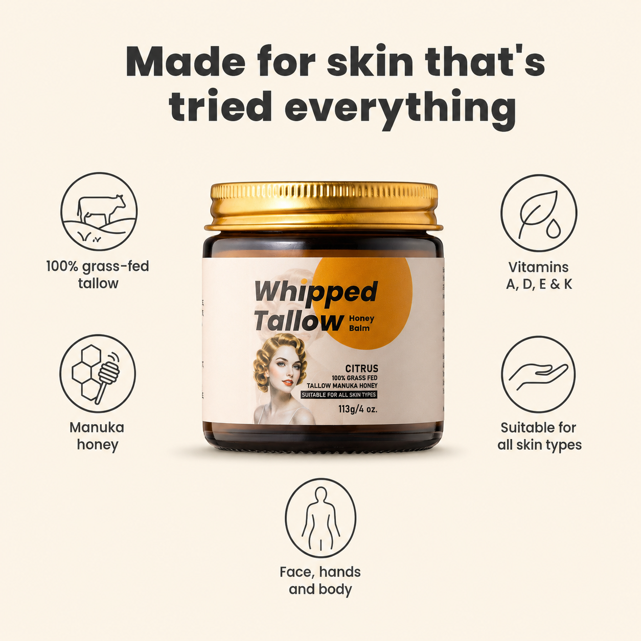 Mendwell Grass-Fed Tallow & Honey Balm